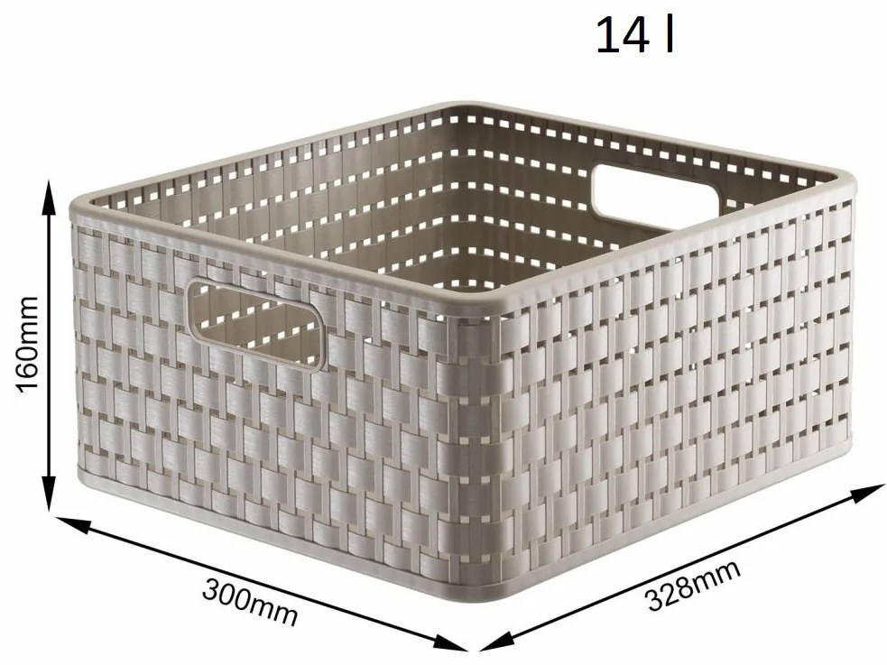 Rotho Plastový košík COUNTRY, rovný, béžový - 14 l, 30 x 33 x 16