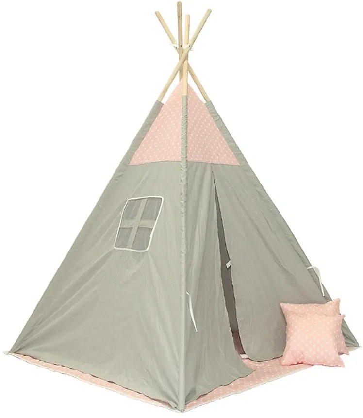 Detský stan Teepee sivo-ružový/hviezdy