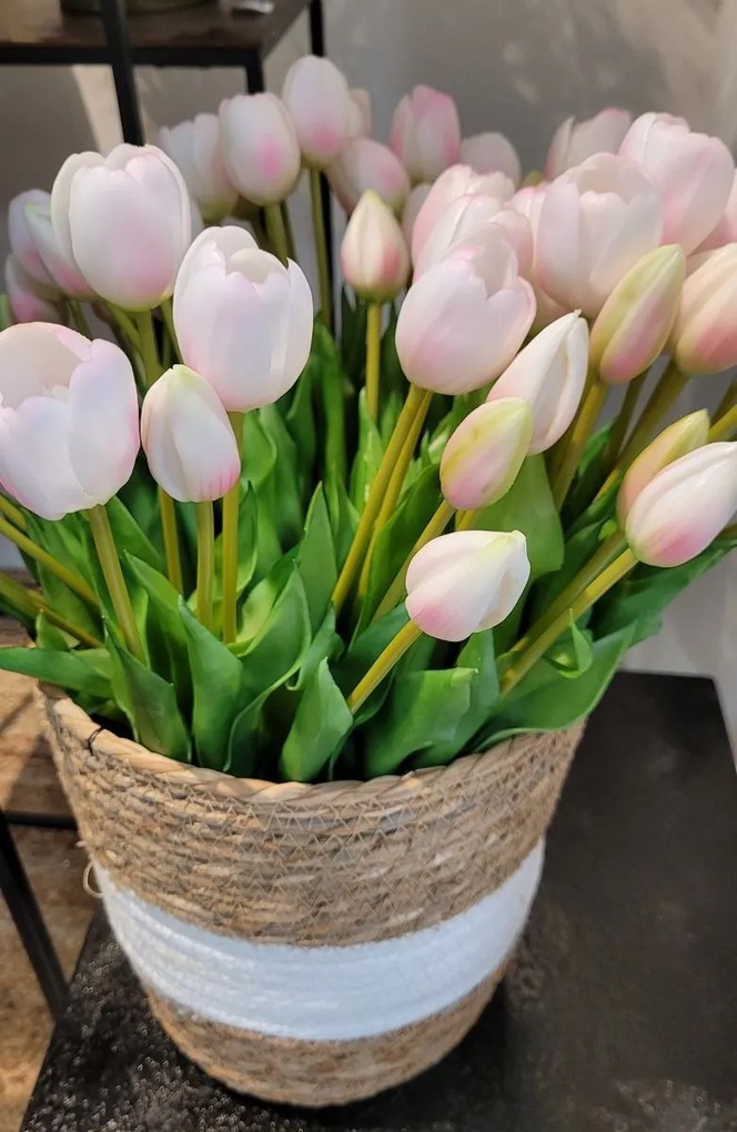 Prírodný košík z morskej trávy s bielym pruhom Witte - Ø 25*25 cm