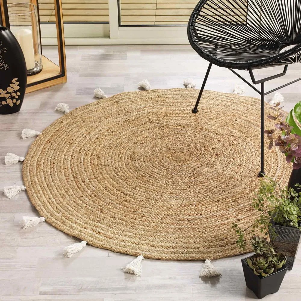 Okrúhly koberec v bielo-prírodnej farbe ø 120 cm Shira – douceur d'intérieur