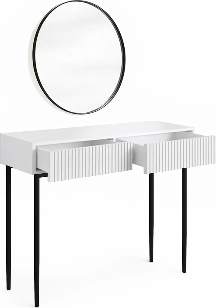 Toaletný stolík Nicole s čiernym zrkadlom 60 cm - biely mat / čierne nohy