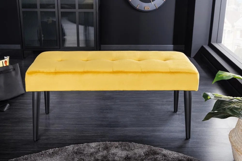 Invicta Interior - Elegantná lavica BOUTIQUE 95 cm, horčicovo žltá, zamat