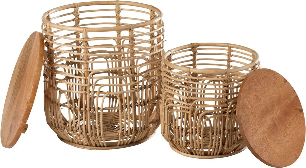 2ks prírodný ratanový odkladací stolík Ellen Rattan - 48*48*52 / 38*38*40 cm