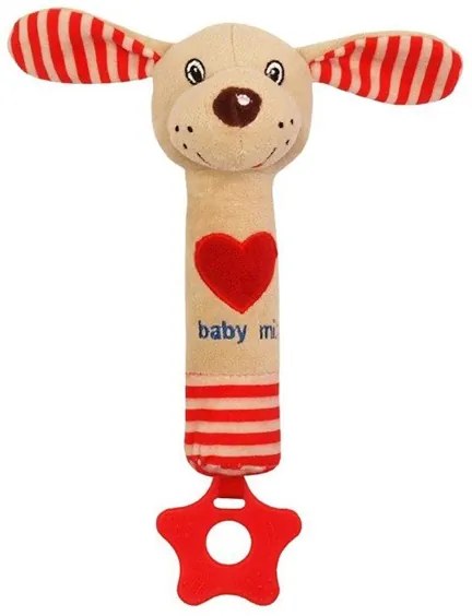 BABY MIX Nezaradené Detská pískacia plyšová hračka s hryzátkom Baby Mix psík červená Červená |