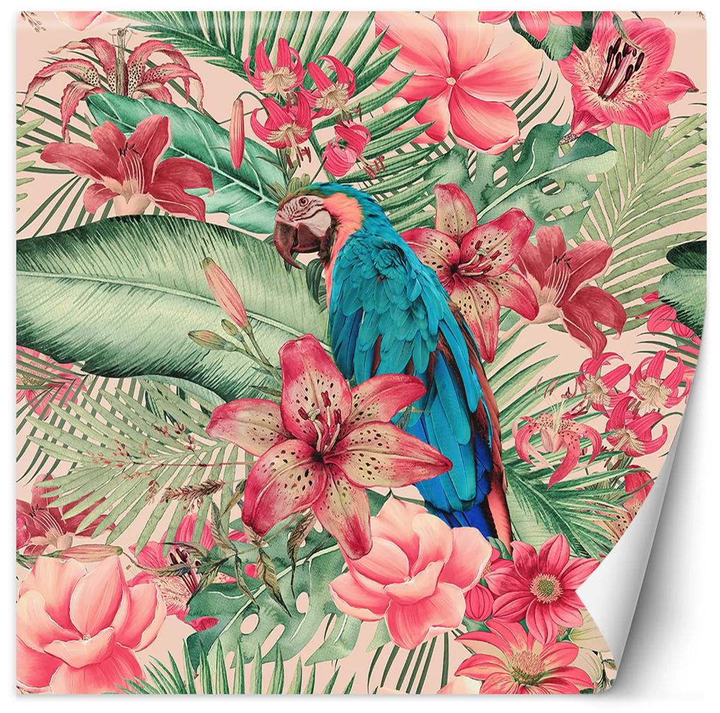 Gario Fototapeta Papagáj medzi ružovými listami - Andrea Haase Materiál: Vliesová, Rozmery: 100 x 100 cm