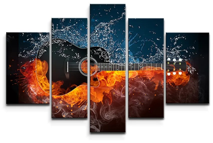 Sablio Obraz - 5-dílný Ohnivá gitara - 125x90 cm