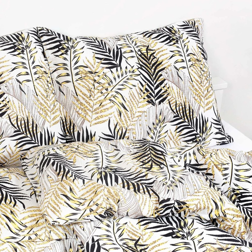 Goldea krepové posteľné obliečky deluxe - žlté a čierne palmové listy 140 x 200 a 70 x 90 cm