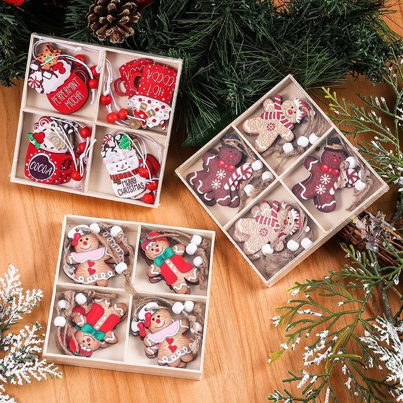 Sada vianočných drevených ozdôb GINGERBREAD, 12 ks