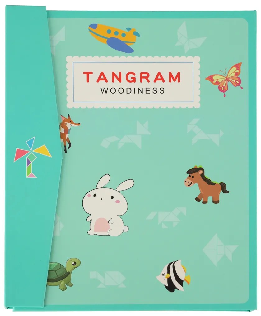KIK Magnetická knižka Tangram 3D – drevený magnetický puzzle set pre deti, Montessori