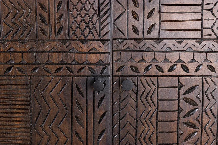 Komoda TRIBAL 180cm 3D antický vzhľad mangové drevo tmavohnedá