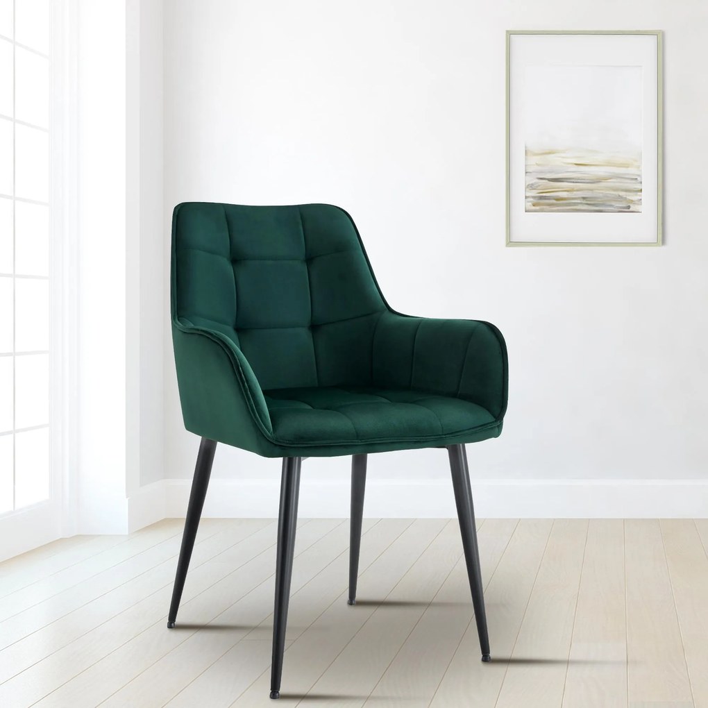 Design-Shop Set 2 jedálenských stoličiek Ferndale - zamat - tmavozelená