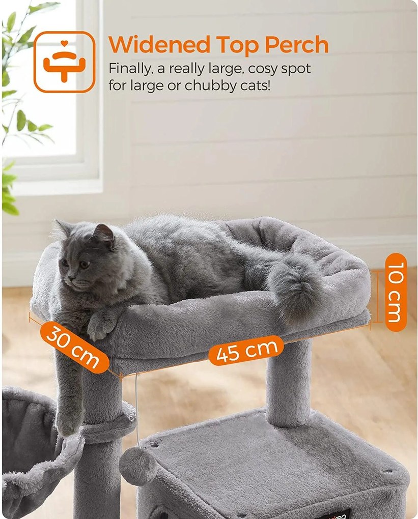 Škrabadlo pre mačky, mačací strom, 96 cm, svetlo šedá