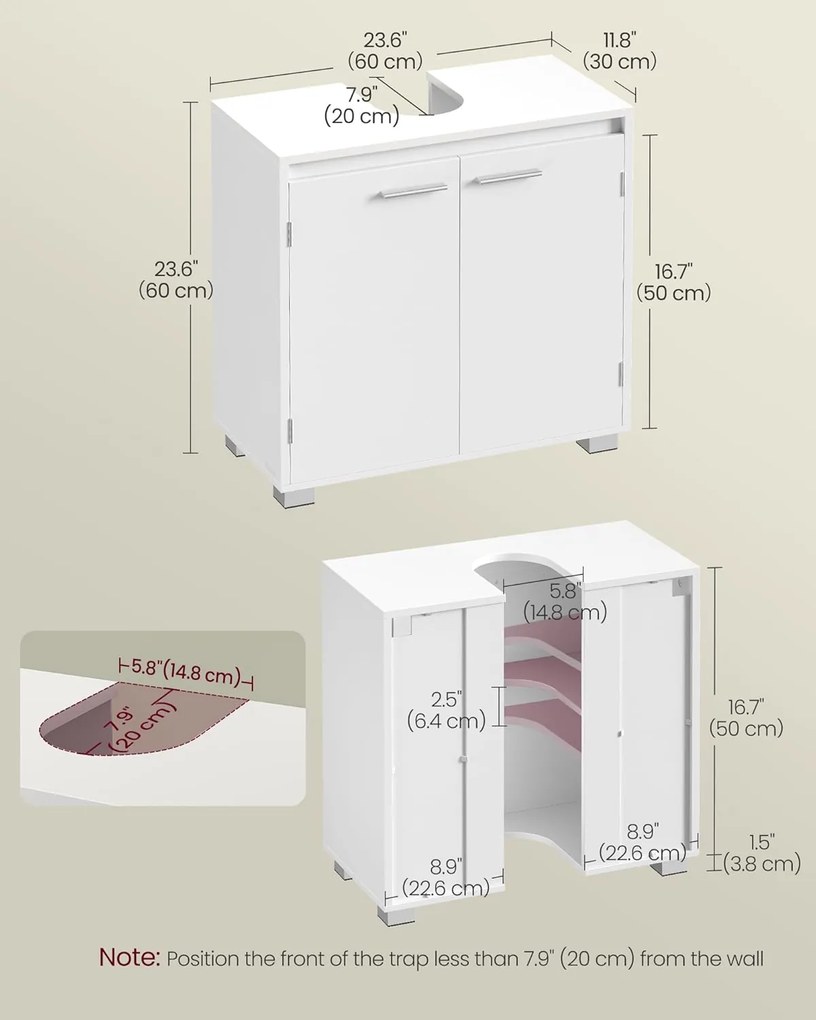 Kúpeľňová skrinka pod umývadlo, 30 x 60 x 60 cm, Oblakovo biela