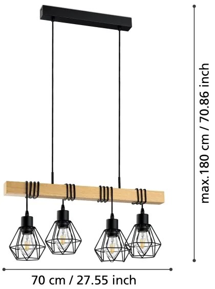 Eglo 44075 - Závesné svietidlo TOWNSHEND na lane 4xE27/60W/230V