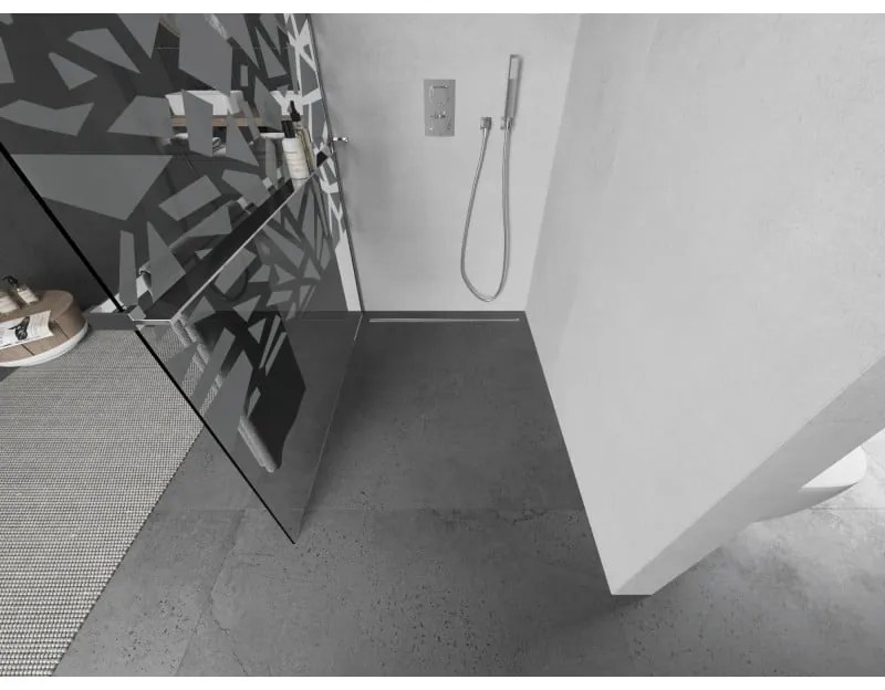 Mexen Kioto+, sprchová zástena s poličkou a držiakom na uteráky 90 x 200 cm, 8mm číre sklo vzor biely, chrómový profil, 800-090-121-01-85