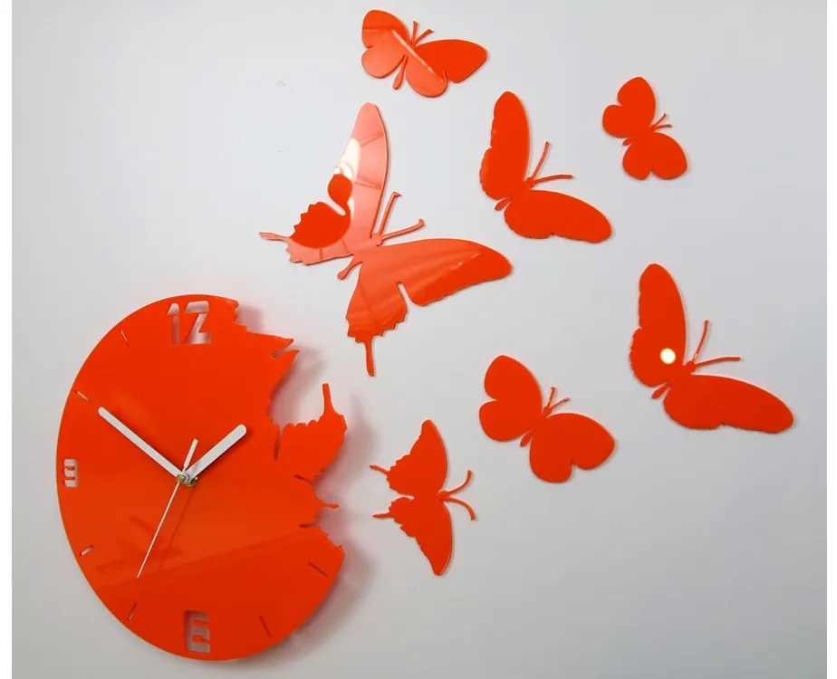 3D nalepovacie hodiny Butterfly oranžové