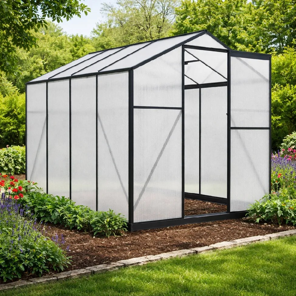 Skleník so základňou BestBerg BBGH-806B / 4,8 m² / 252 × 190 × 194 cm / čierna