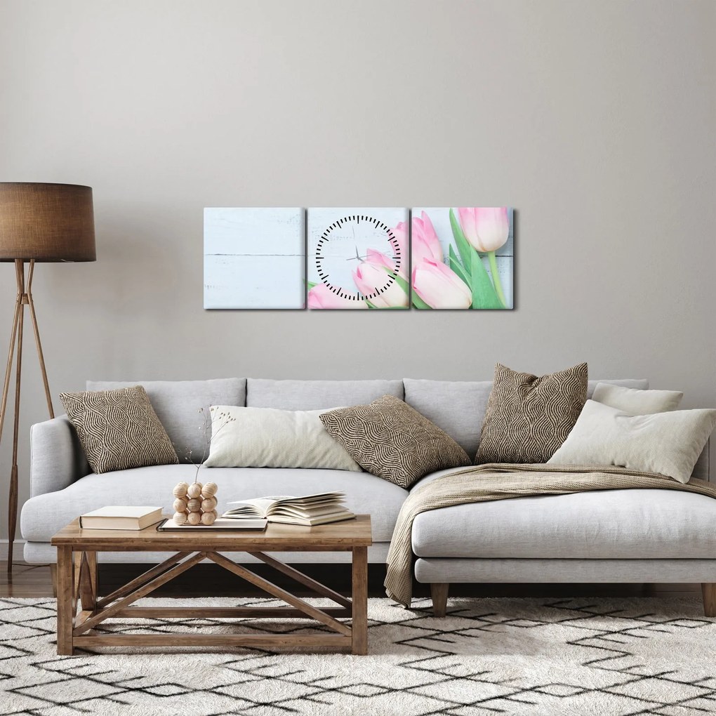 Obraz - Kytica tulipánov (s hodinami) (90x30 cm)