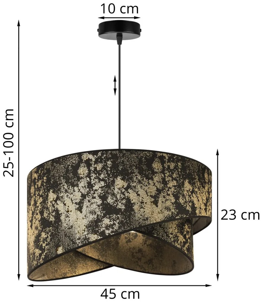 Závesné svietidlo Werona 2, 1x čierne/zlaté textilné tienidlo, g