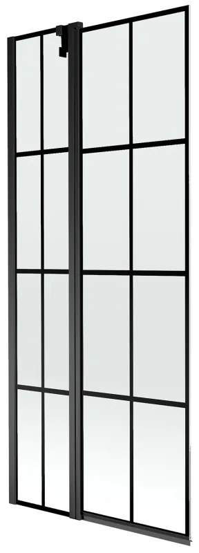 Mexen Flip, 1-krídlová vaňová zástena 80 x 150 cm, 6 mm číre sklo-čierny vzor, čierny profil, 894-080-101-70-77