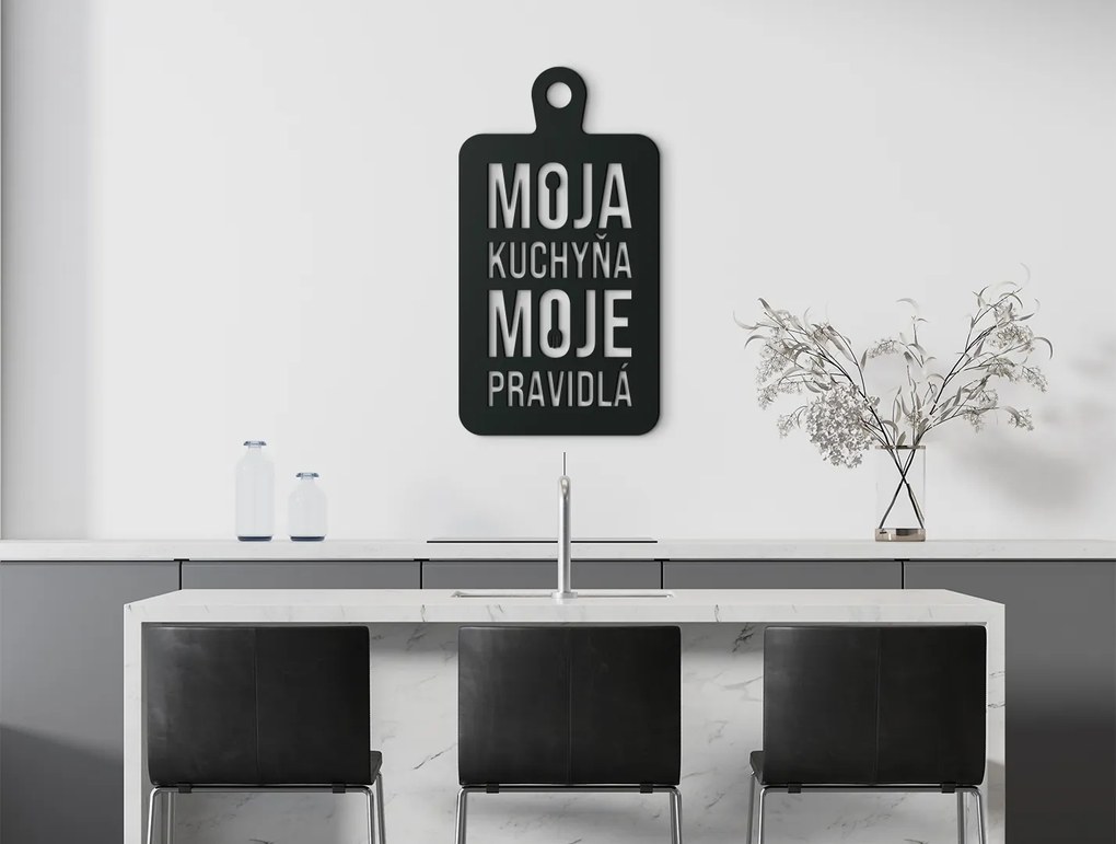 drevko Drevený obraz do kuchyne Moja kuchyňa moje pravidlá Rozmer obrazu: 50 x 27 cm, Farba dekorácie: Čierna