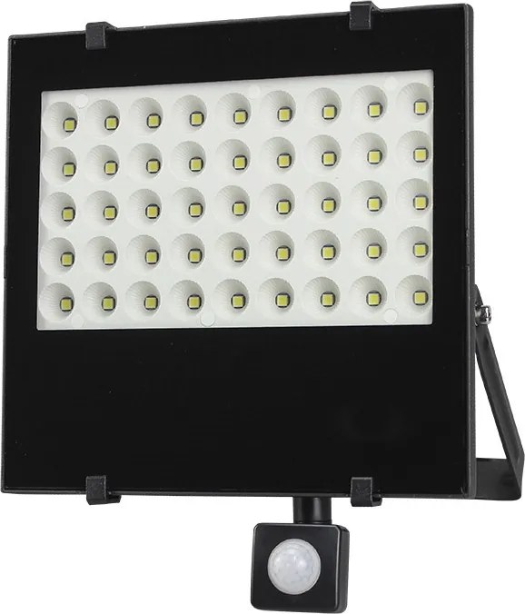 Solight Solight LED vonkajší reflektor, 50W, 4250lm, AC 230V, so senzorom, čierna