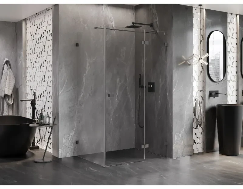 Mexen Lunar T, výklopný sprchový kút pravý 120 x 100 cm, 8mm číre sklo, profil grafit brúsený, 834T-120-100-66-00-P