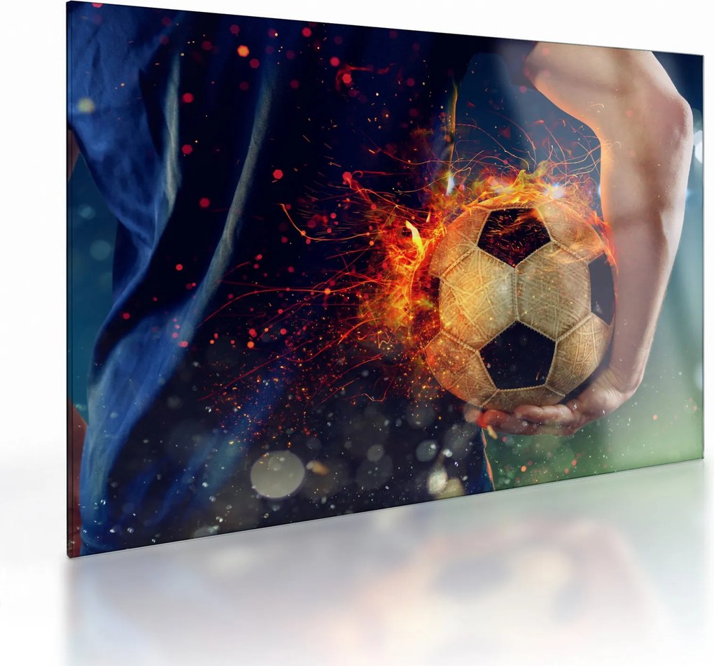 Sklenený obraz - Futbalová lopta v ohni (70x50 cm)