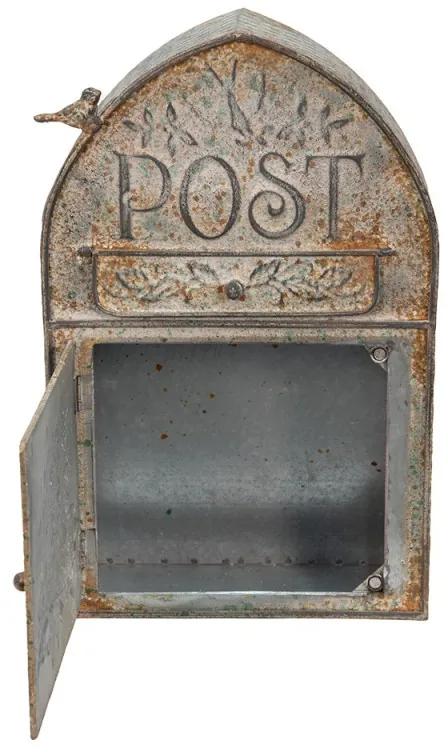 Šedá poštová schránka s hrdzavou patinou Post - 25*10*40 cm