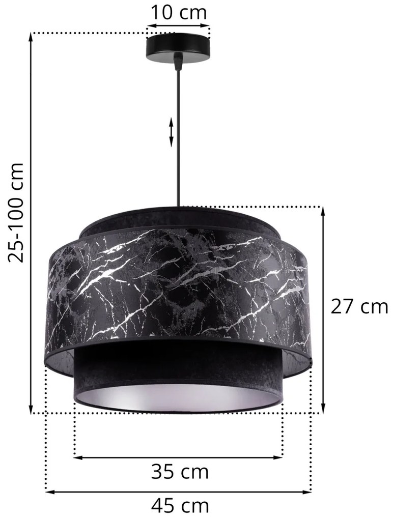 Závesné svietidlo Werona duo 3, 1x čierne textilné tienidlo so vzorom, s