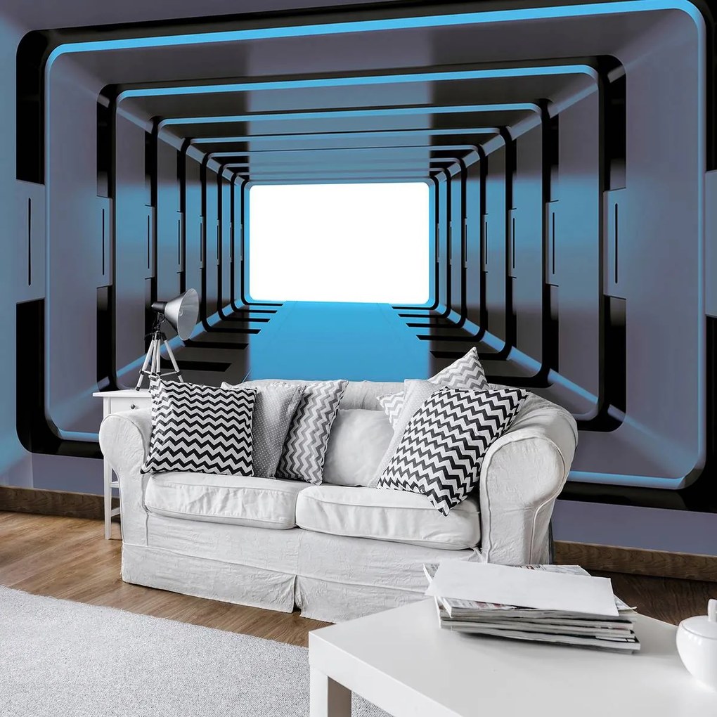 Fototapeta - Modrý 3D tunel (254x184 cm)