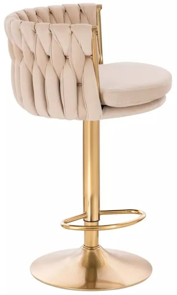 LuxuryForm DESIGN Barová stolička LYON VELUR na zlatom tanieri - krémová