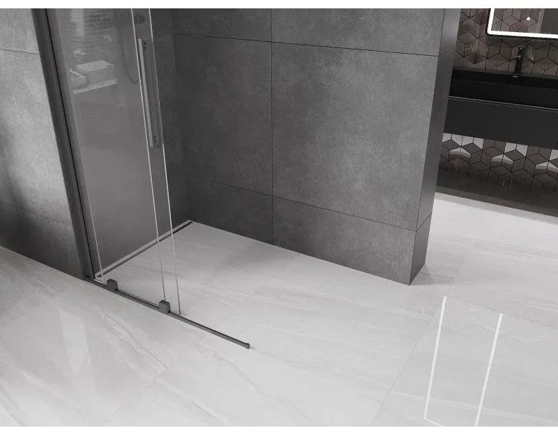 Mexen Velar, sprchová zástena s posuvnými dverami Walk-in 75 x 200 cm, 8mm číre sklo, brúsený grafit, 871-075-000-03-95