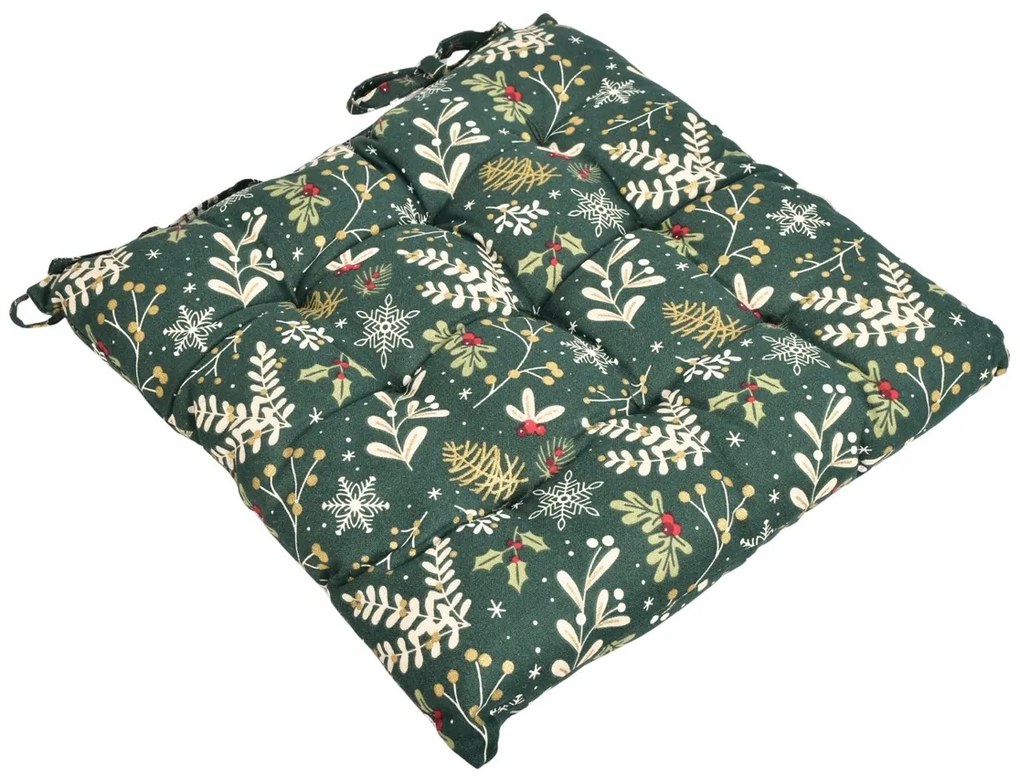 Forbyt Prešívaný sedák Zelená Vianoce, 40 x 40 cm