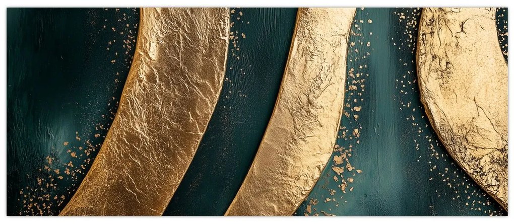 Obraz - Zelená abstrakcia so zlatom I. (120x50 cm)
