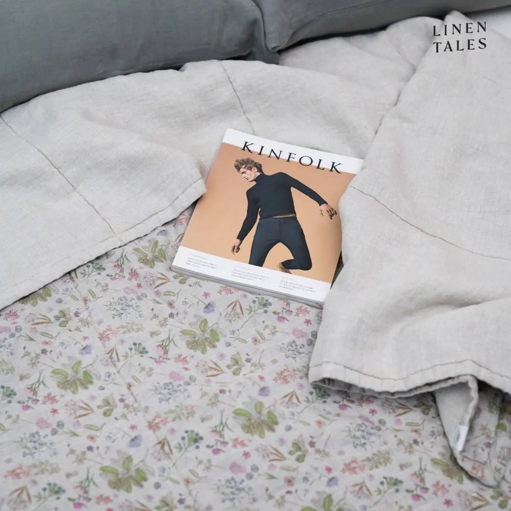 Ľanový prešívaný pléd v prírodnej farbe 220x230 cm Botany 2 & Melange – Linen Tales