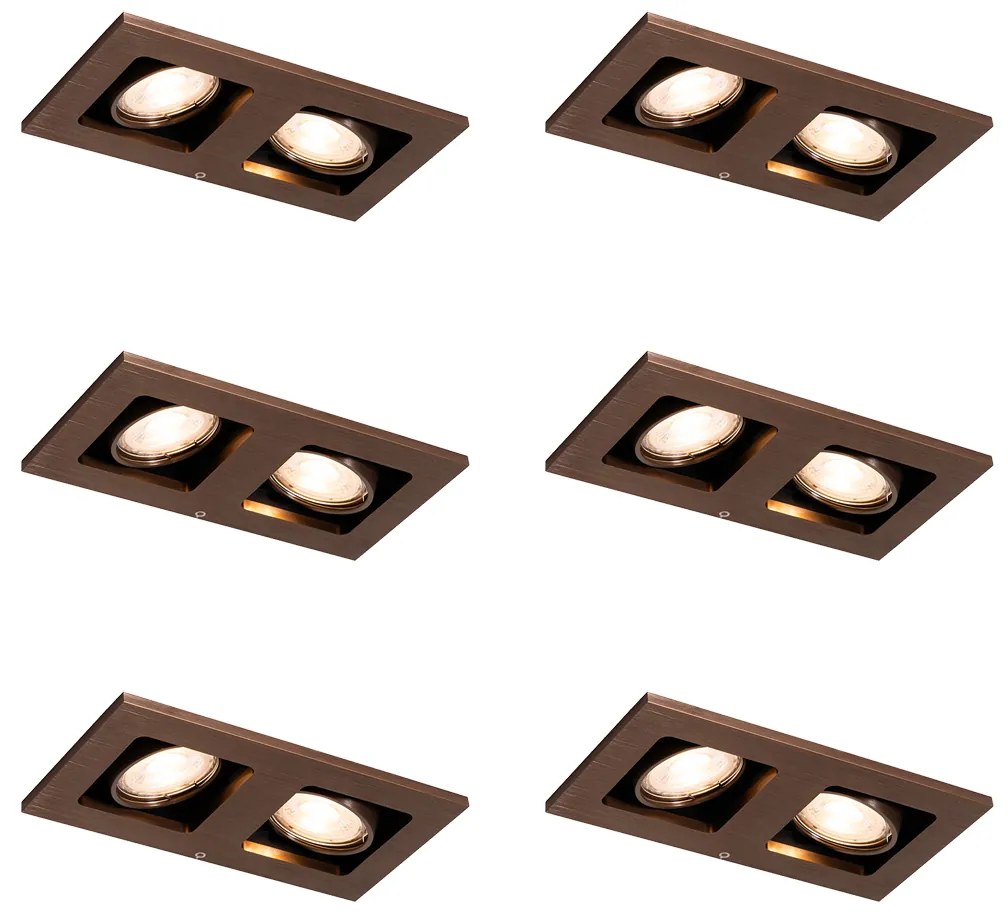 Sada 6 Zapustených Bodových Svetiel Tmavý Bronz Obdĺžnikové 2-Svetelné Nastaviteľné - Qure