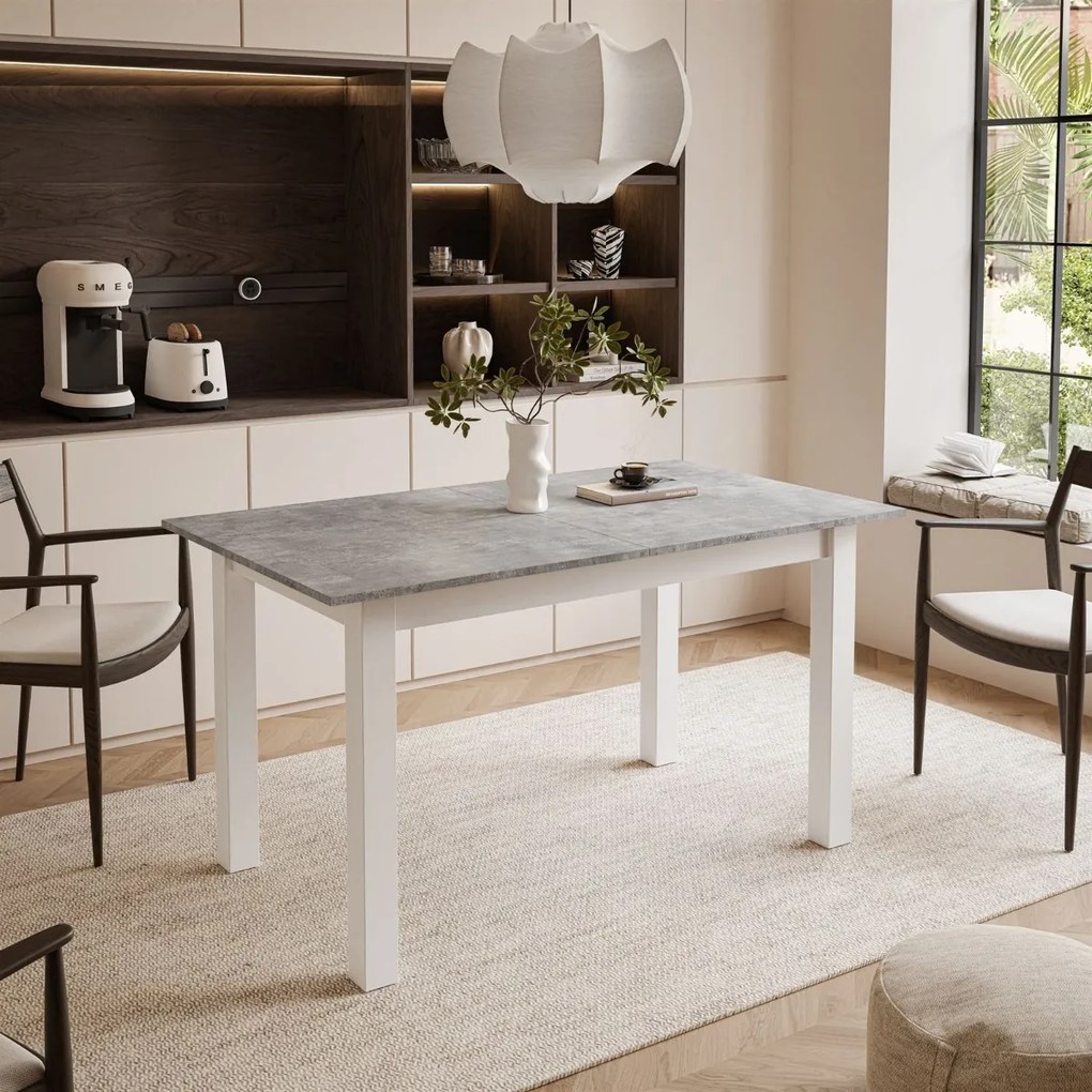 ROZKLADACÍ JEDÁLENSKÝ STÔL DANILO BELLATO SIVÝ + BIELE NOHY 140 / 195 cm