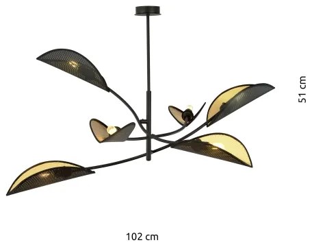 Luster na tyči LOTUS 6xE14/10W/230V čierna/zlatá