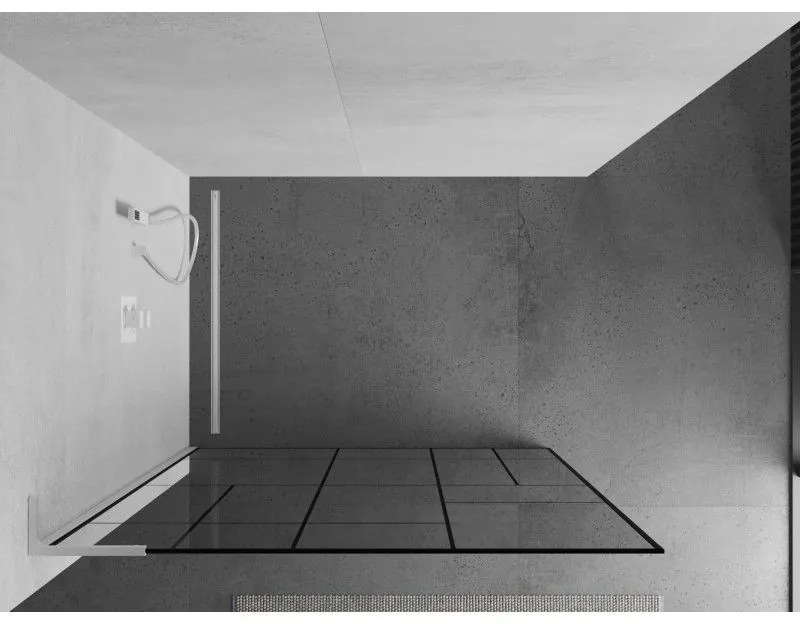 Mexen Kioto L, sprchová zástena Walk-In 120 x 200 cm, 8mm číre sklo čierny vzor, biely profil, 800-120-103-20-78