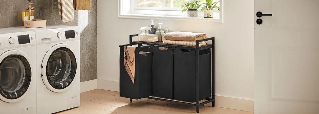 Koš na prádlo Vasagle Ovules 114 l černý/hnědý