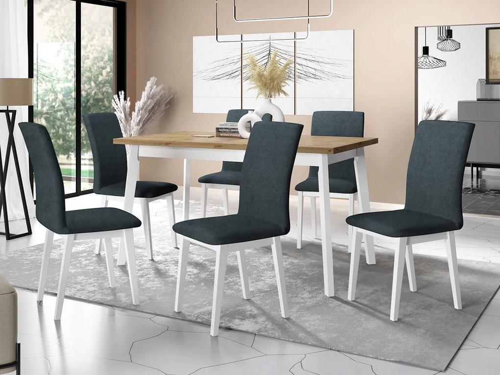 Jedálenský stôl so 6 stoličkami AL23, Morenie: dub artisan L, Poťahové látky: Zetta 300, Farby nožičiek: biela