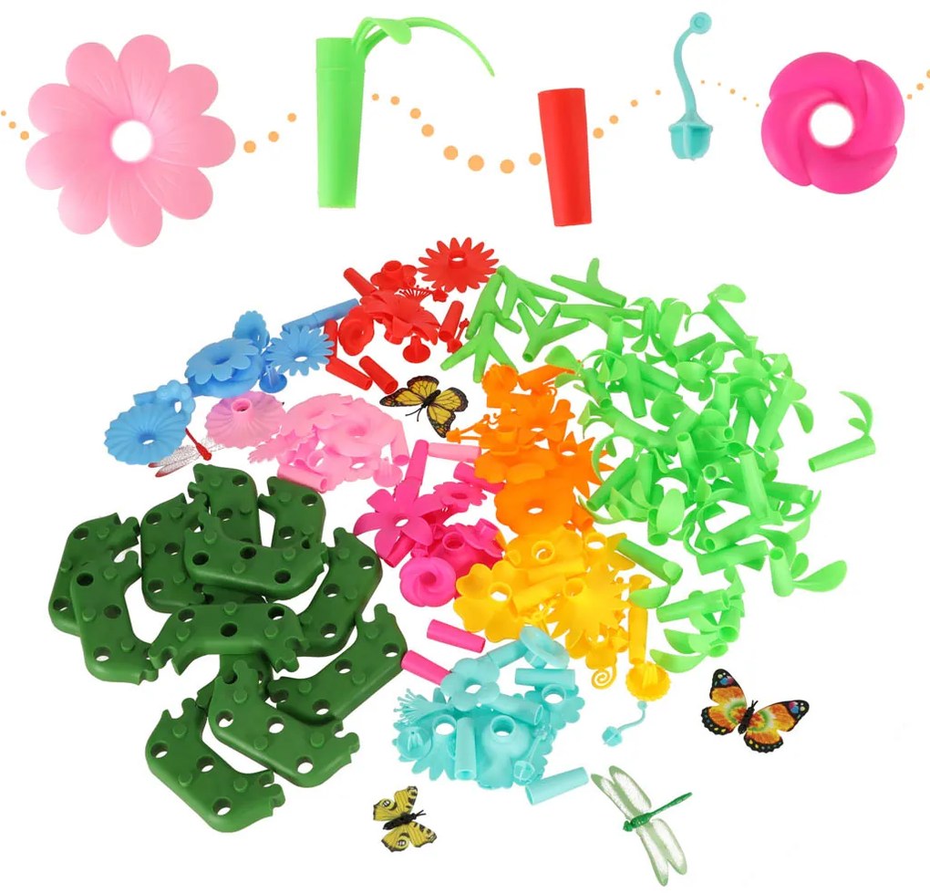 KIK Kreatívne bloky – Kvetinová záhrada 175 dielov, stavebnica pre deti 3+ (váza, kanva)