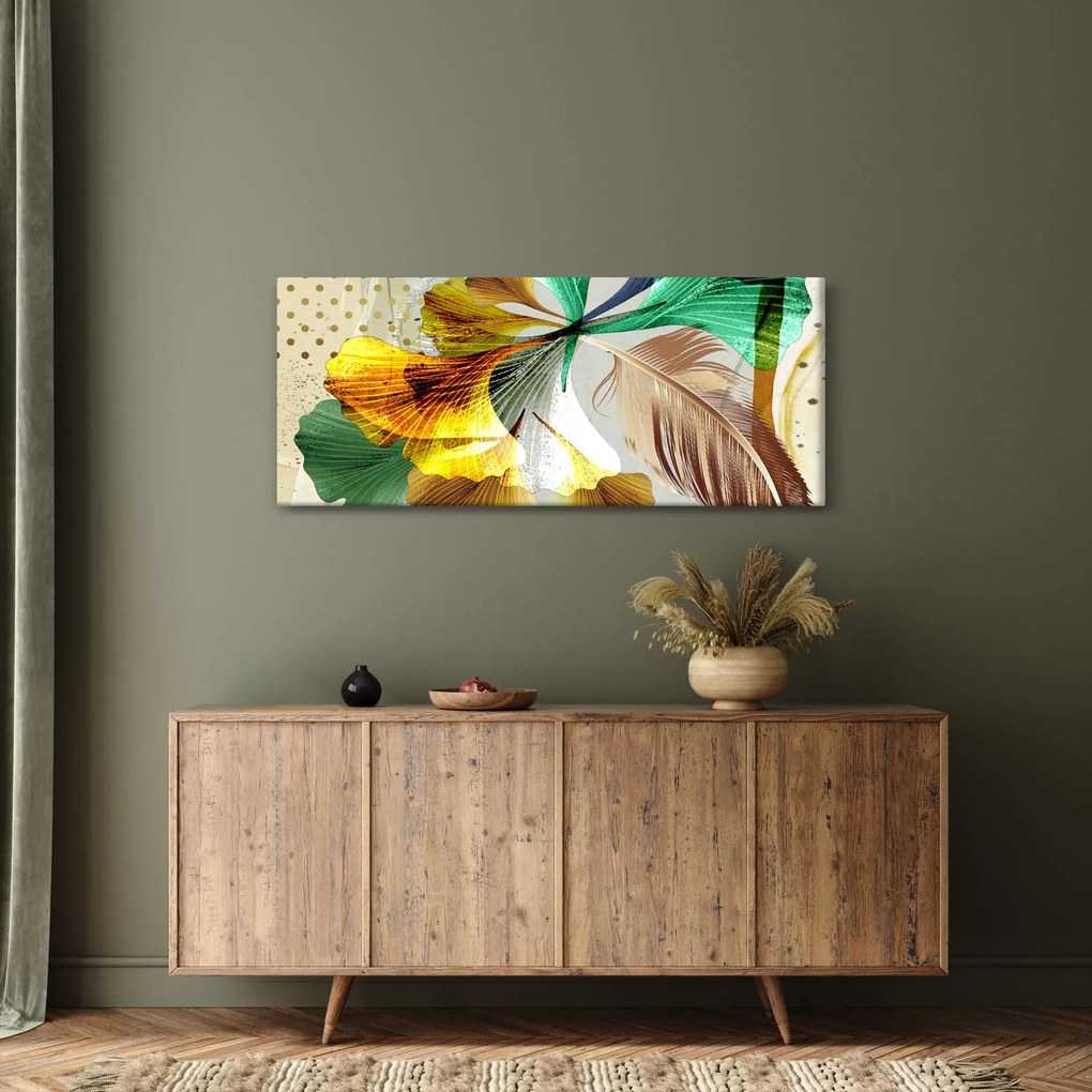 Obraz - Listy s pierkom (120x50 cm)
