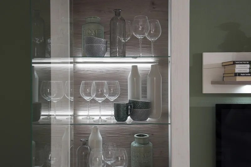 Obývacia stena Cruz, kombi, bielená pínia/šedý dub