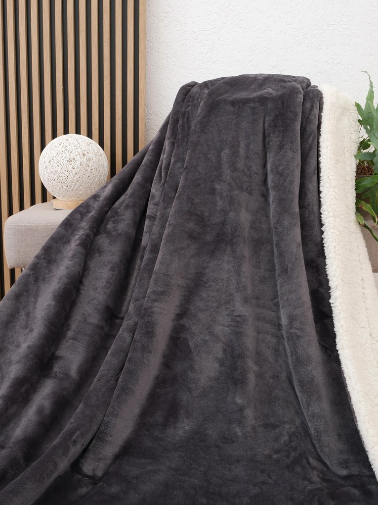 Baránková deka mikroplyš Exclusive 220 × 200 cm – Laura tmavo sivá