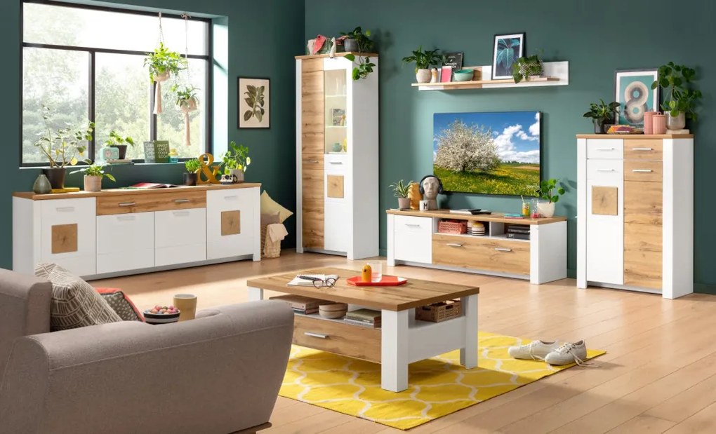 Široká komoda Matera, 220 cm,starý dub/biela