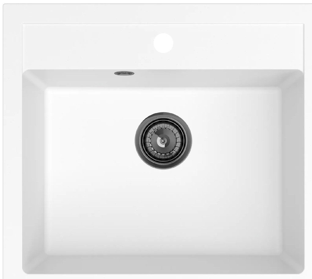 Sink Quality Ferrum, kuchynský granitový drez 565x510x205 mm + čierny sifón, biela, SKQ-FER.W.1K60.XB