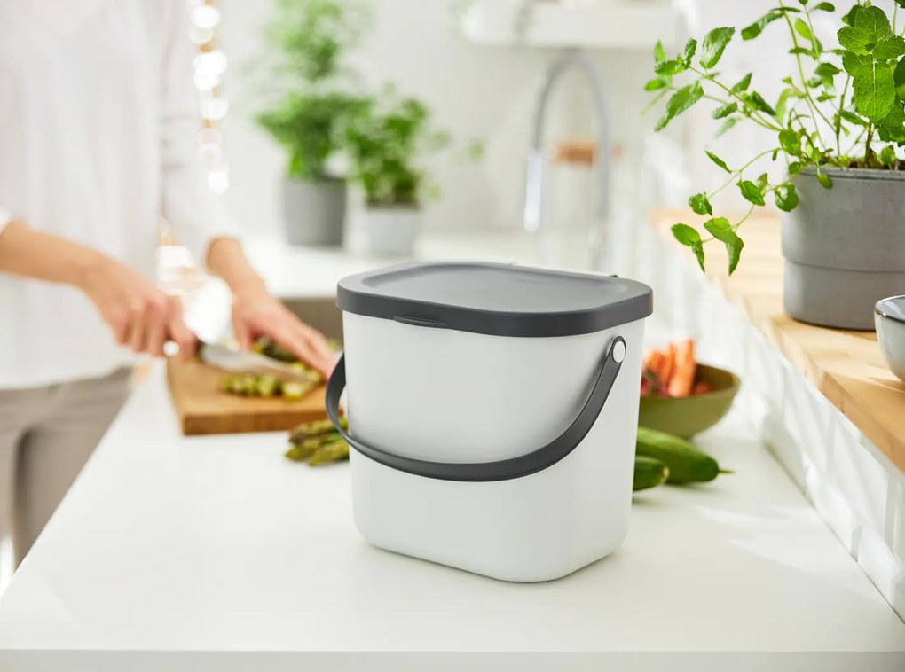 Malý odpadkový kôš na bioodpad, 6 l ALBULA, biely/antracit