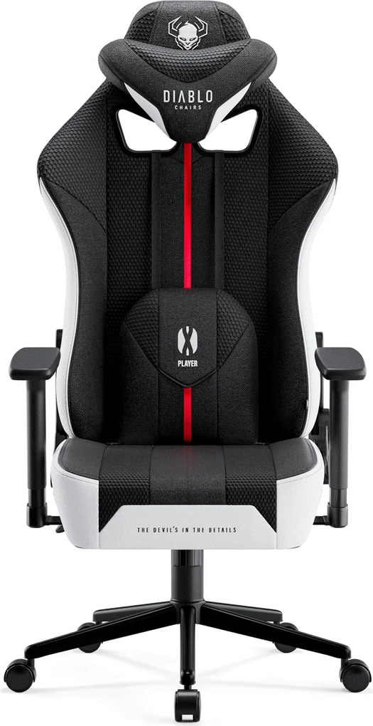 Herné kreslo s látkovým poťahom, veľkosť Small Size, bielo-čierne: Diablo X-Player 2.0
